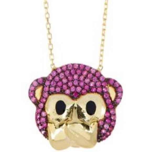 Gabi Rielle Pink Pave Rhinstones Sparkly Glam Cute Monkey Speak No Evil Necklace - Picture 9 of 9